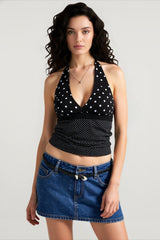 Polka Dot V Neck Tie Cami Top