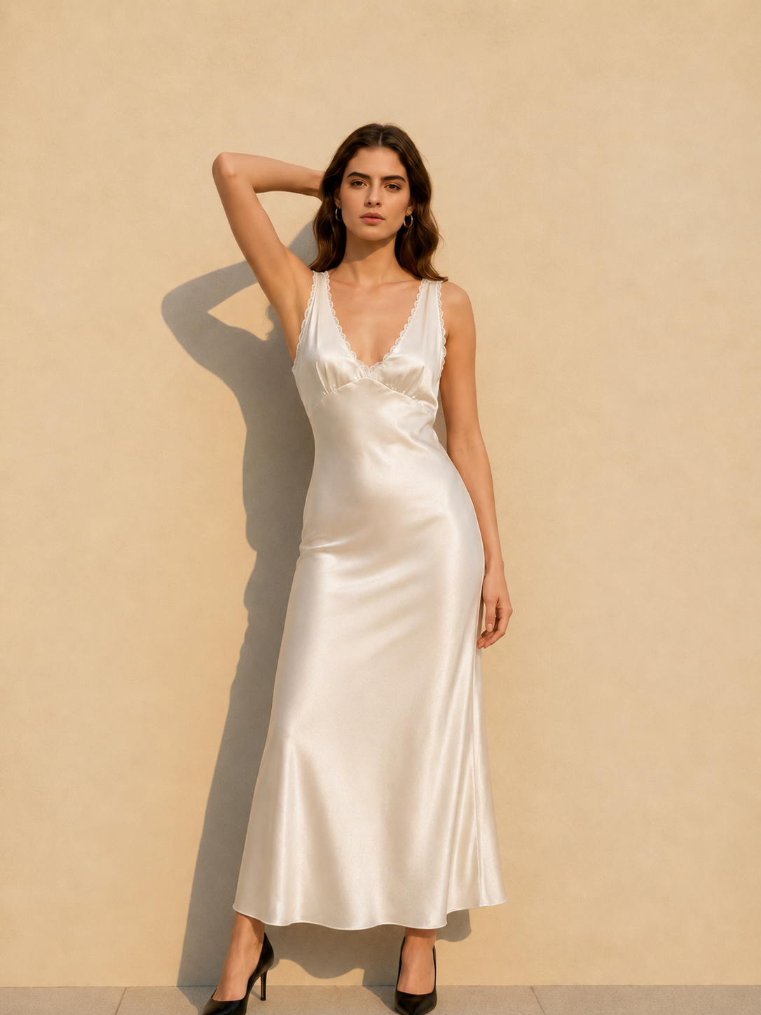 Lace Trim White Cami Chic Maxi Dress