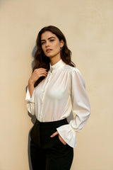 Mandarin Collar Puff Sleeve Blouse
