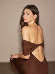 Off-Shoulder Ruched Slim Long Dress