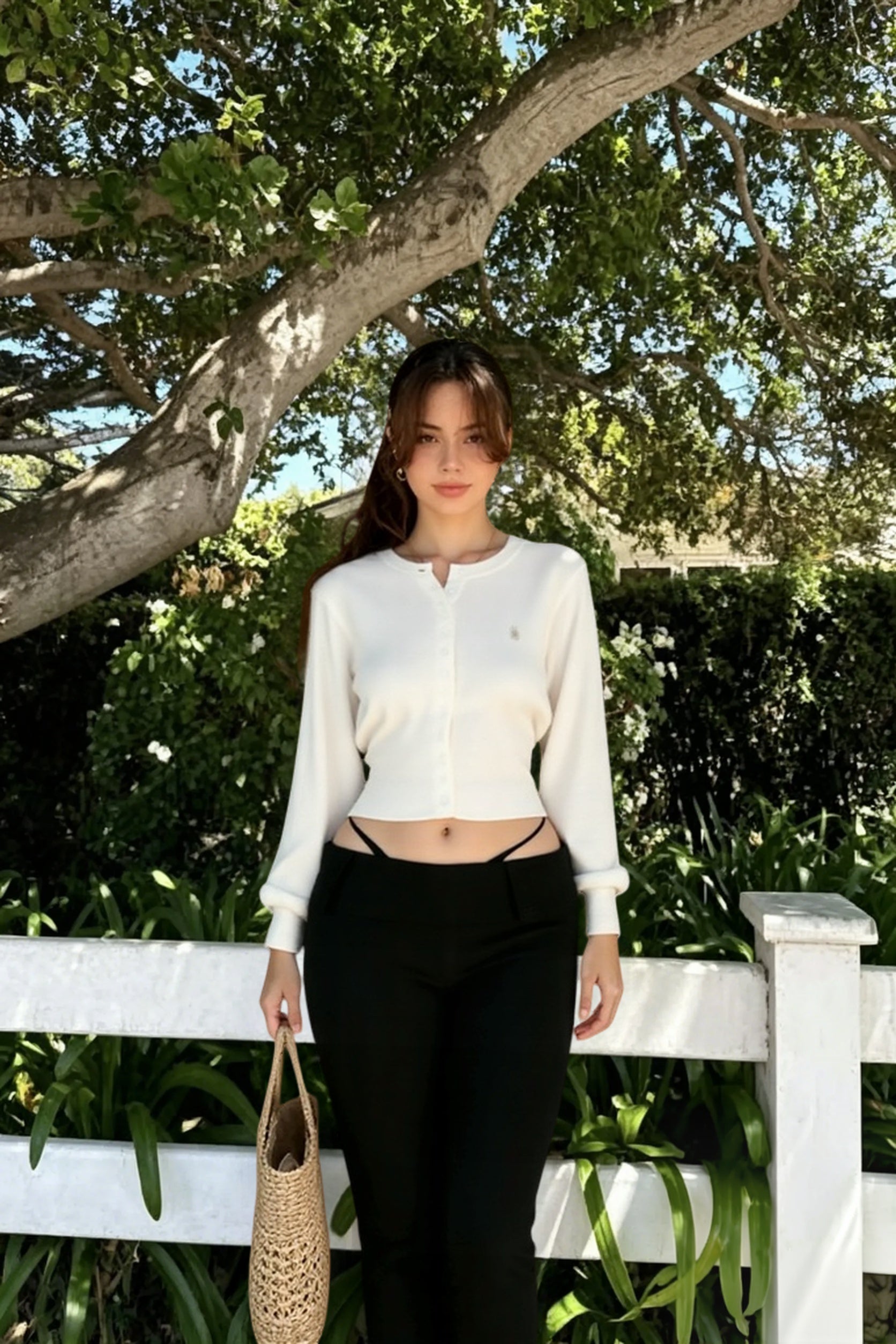 Embroidered Button Crop Cardigan