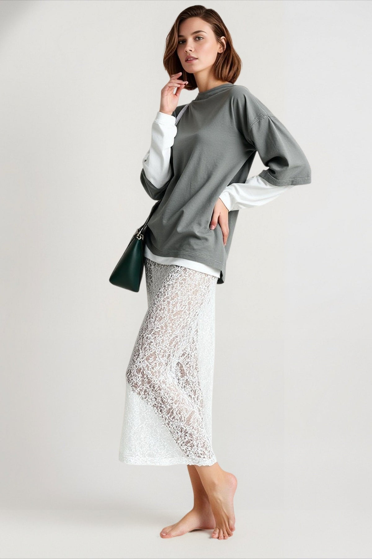 Crochet Lace Slit Bodycon Skirt