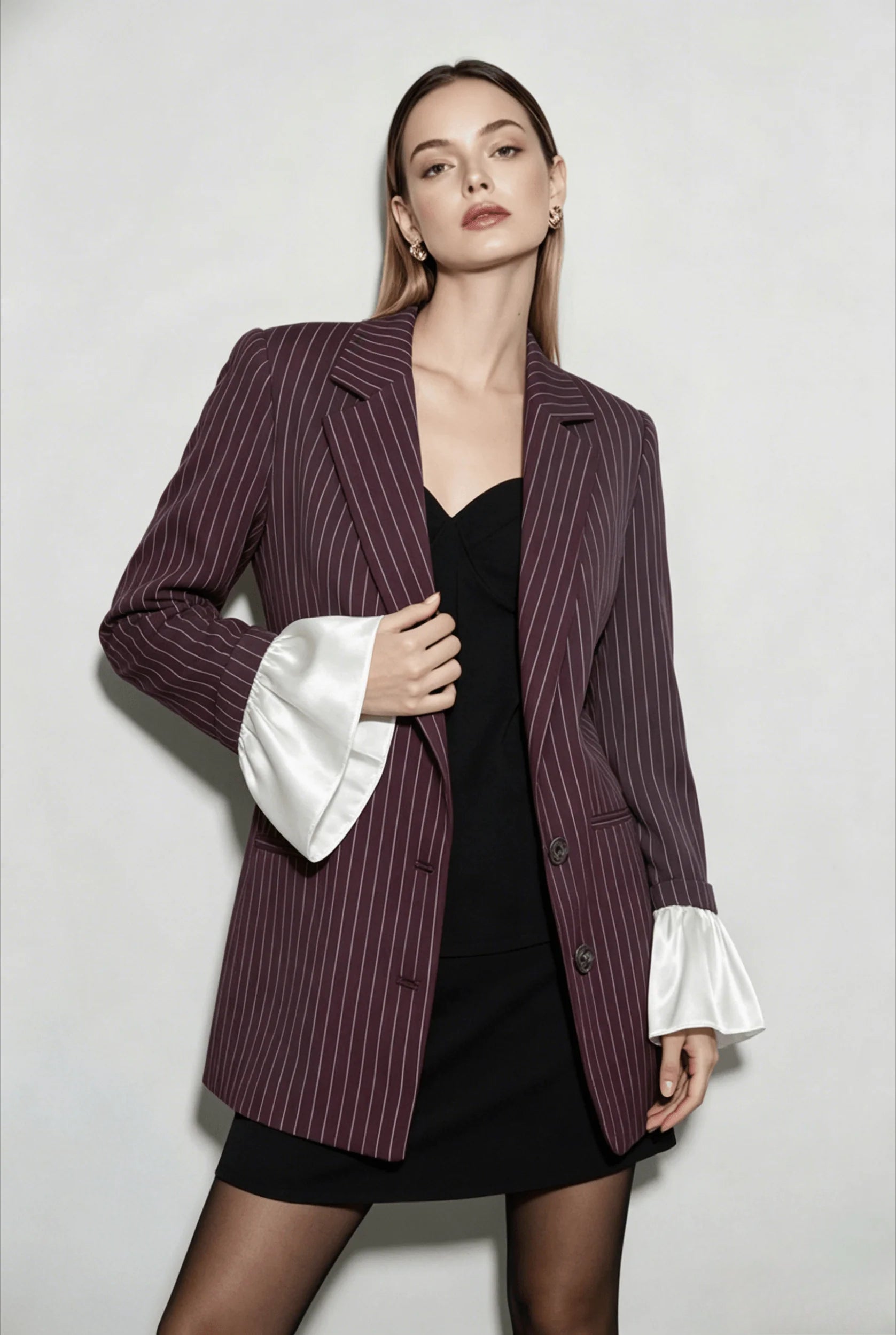 Striped Lace Ruffle Oversized Coat