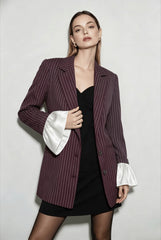 Striped Lace Ruffle Oversized Coat