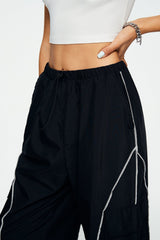 Low Waist Colorblock Trim Dual Pocket Cargo Pants