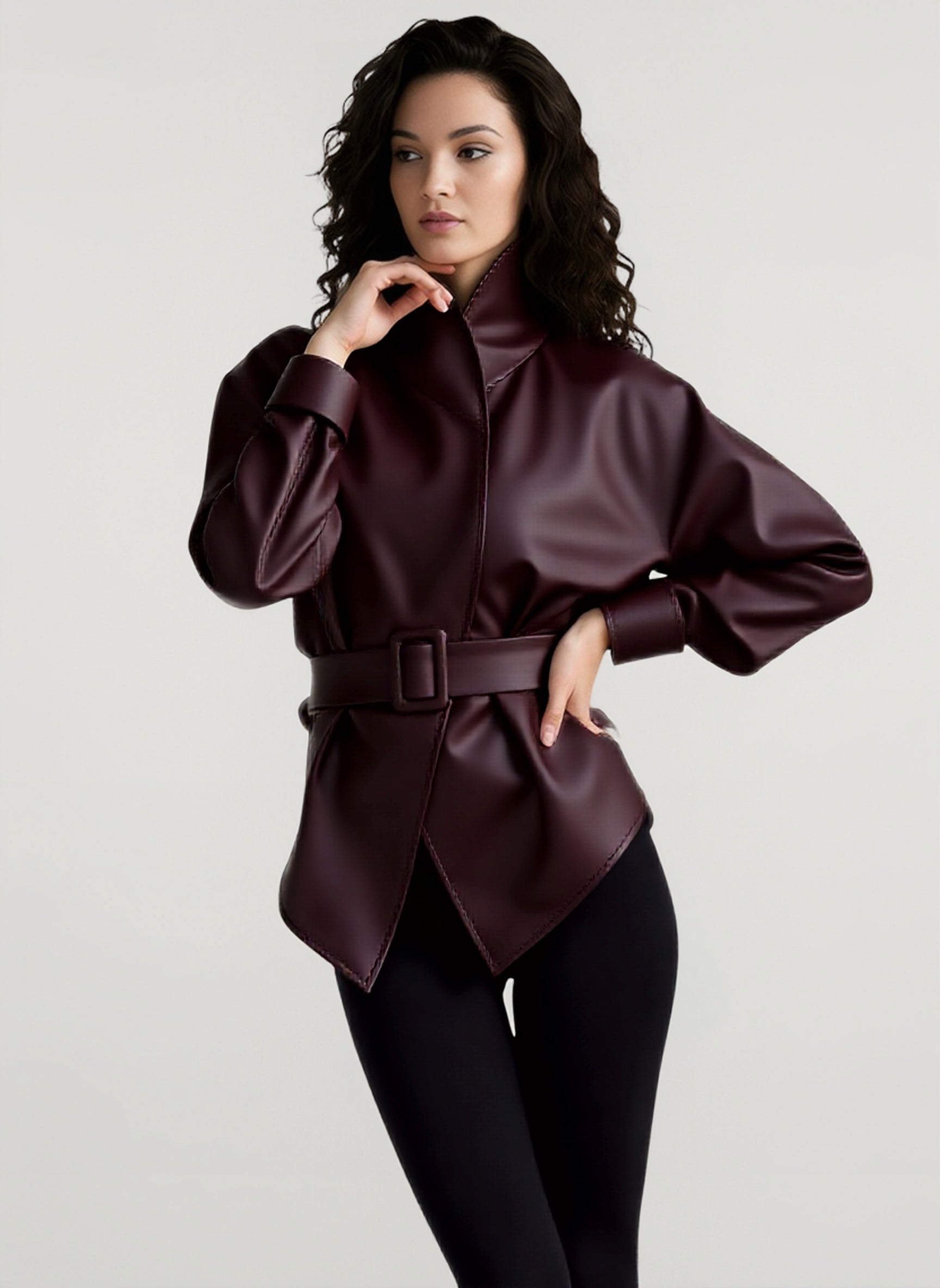 Stand Collar Trench Leather Jacket