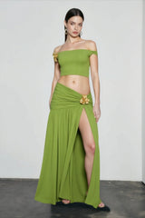 Off Shoulder Ruched Crop Vacation Set