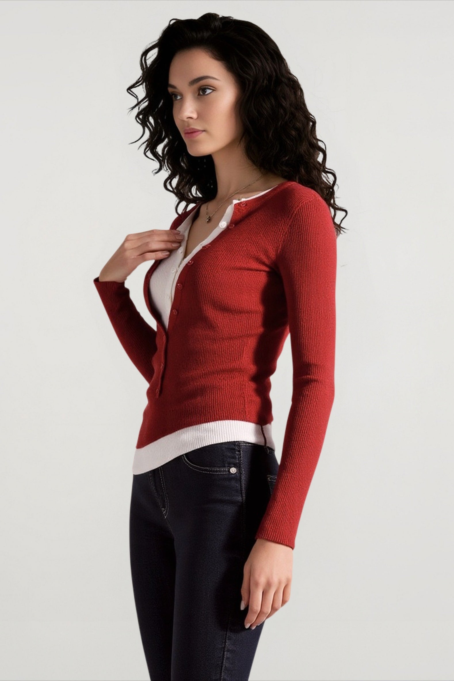 Layered Collar Slim Knit Top