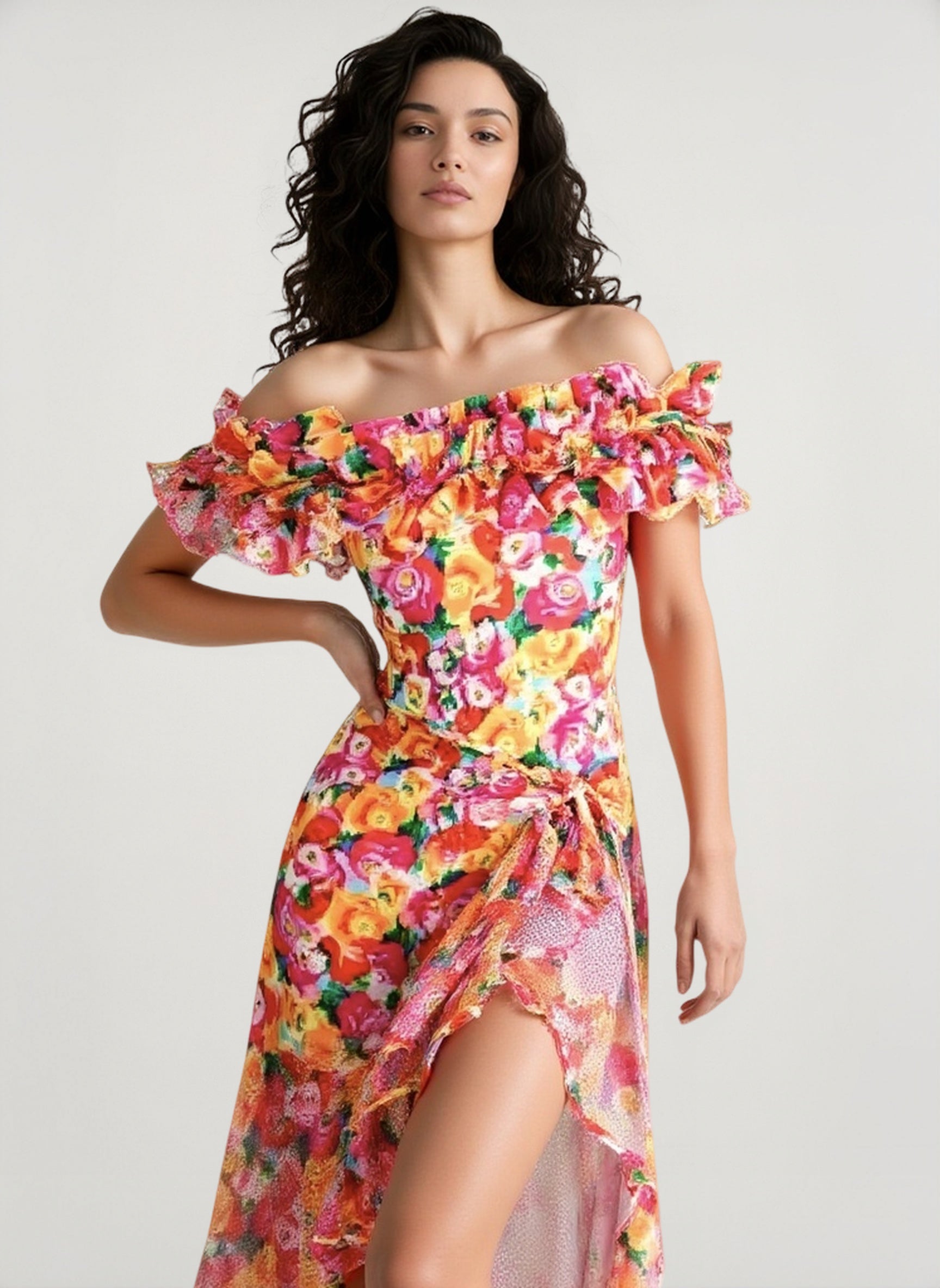 Off Shoulder Print Sarong Two Piece Set