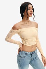 Mesh Off Shoulder Long Sleeve Crop Top