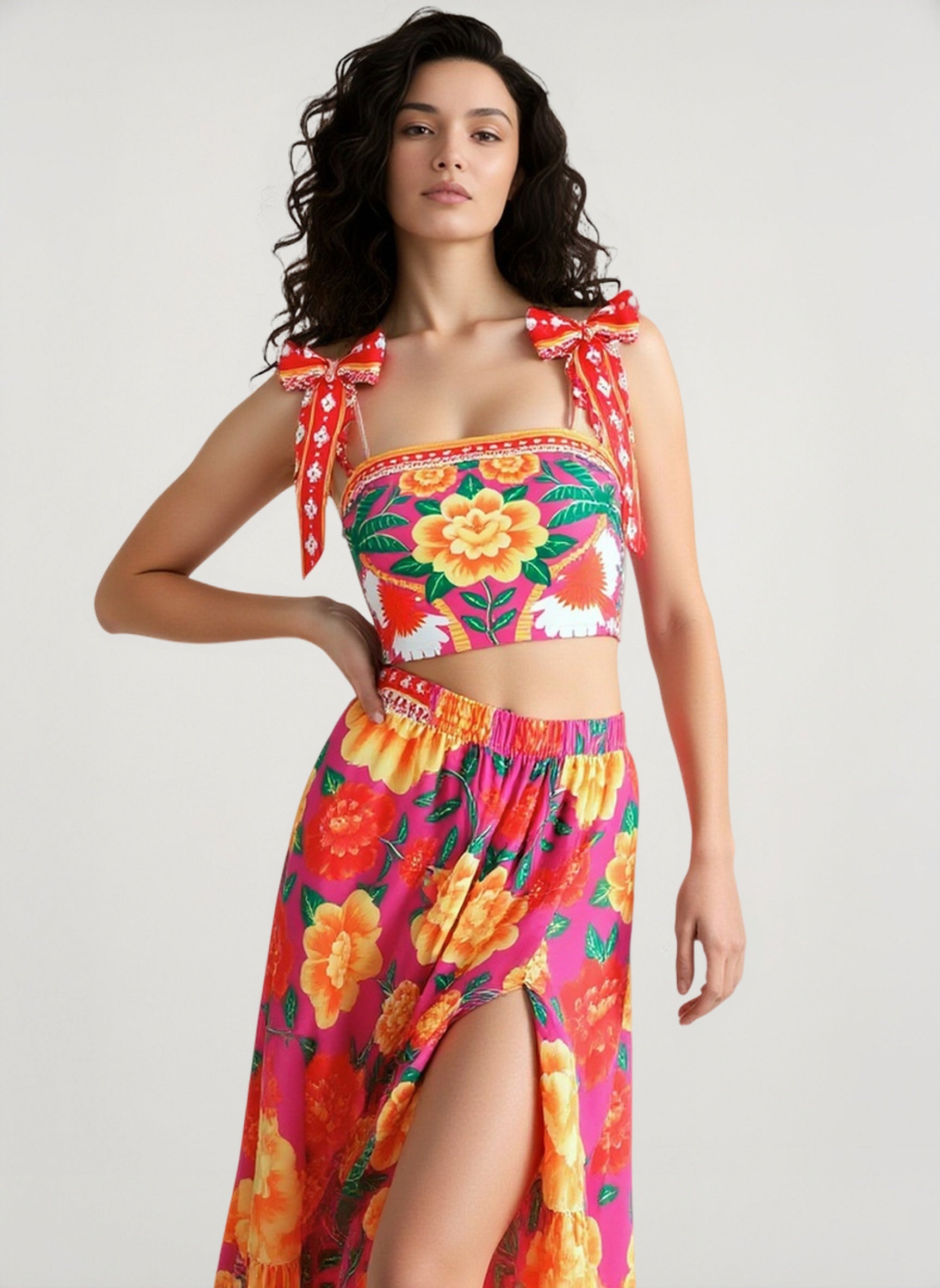 Off Shoulder Print Sarong Two Piece Set