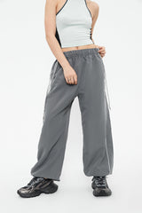 Elastic Waist Colorblock Trim Drawstring Hem Cargo Pants