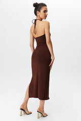 Halter Neck Split Thigh Maxi Dress