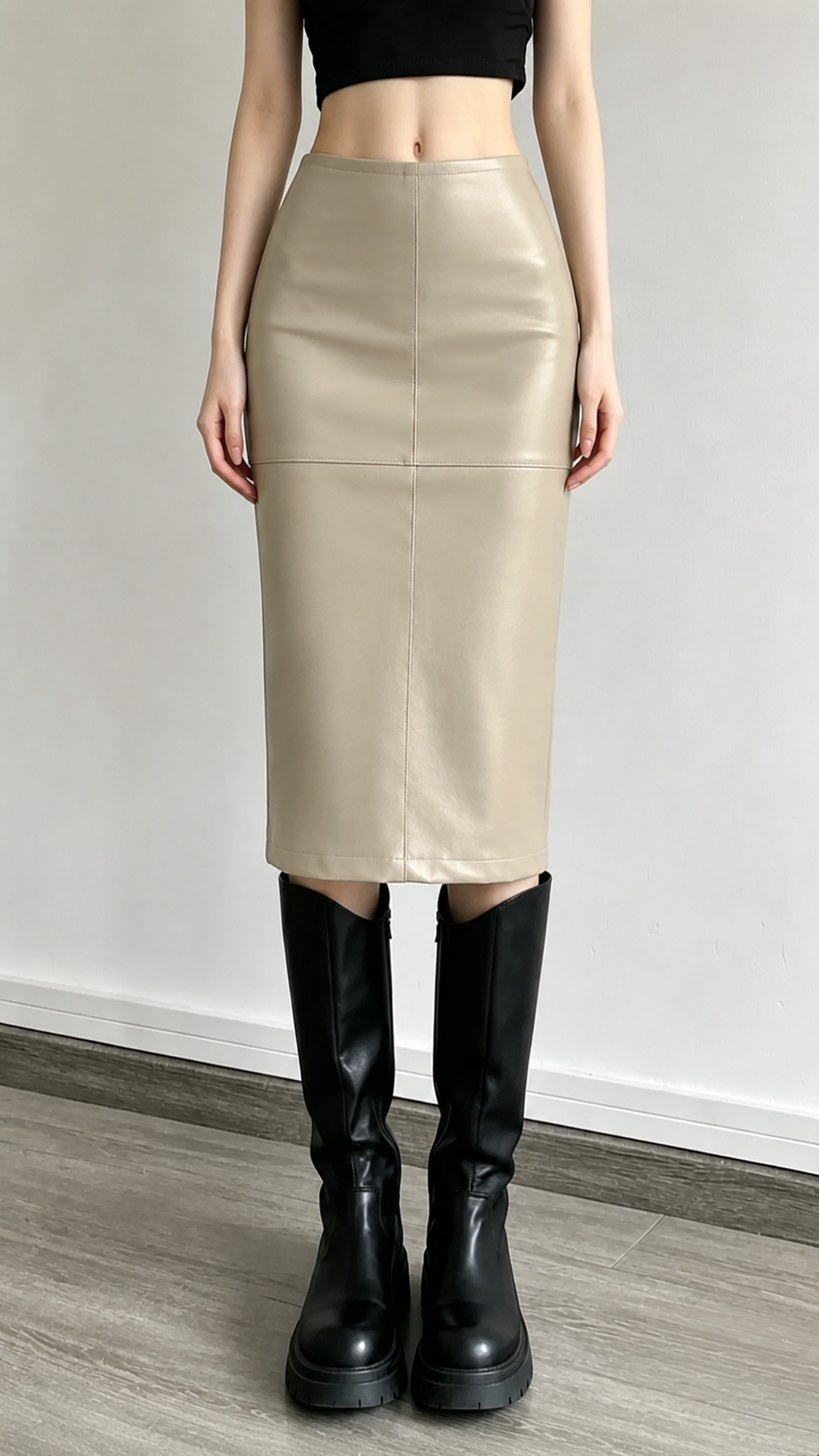 PU Leather Split Slim-Fit Skirt
