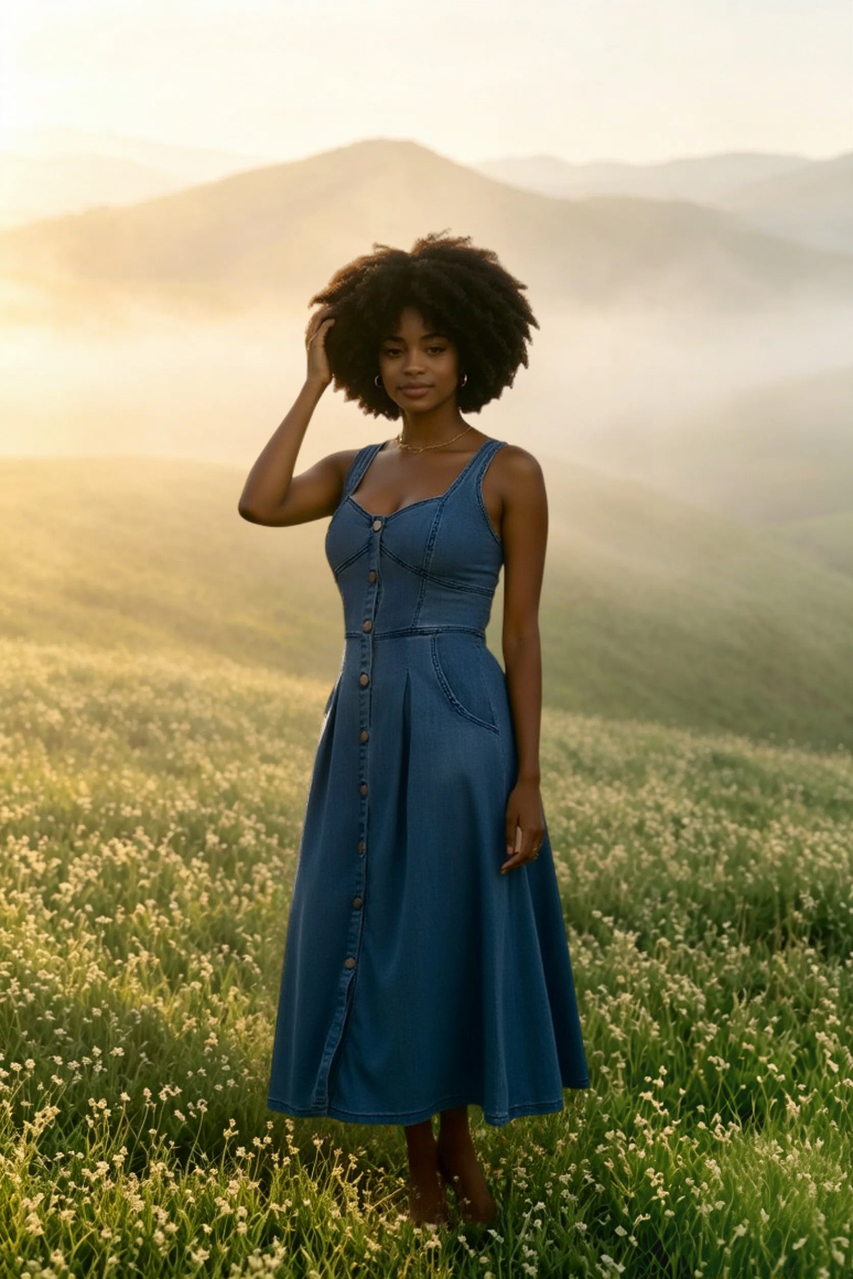 Washed Button Front Cami Denim Dress