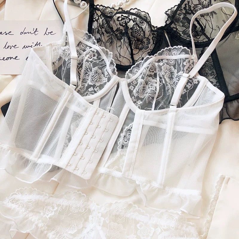 Semi-Sheer Floral Lace Corset Top