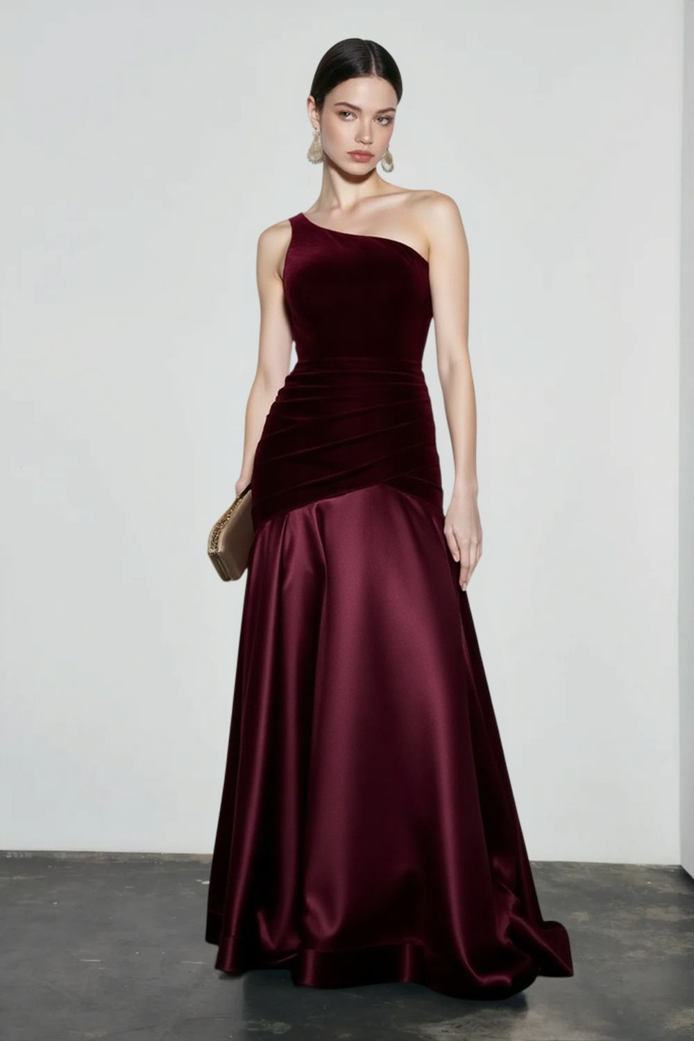 Velvet Panel Off Shoulder A Line Formal Dress