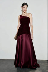 Velvet Panel Off Shoulder A Line Formal Dress