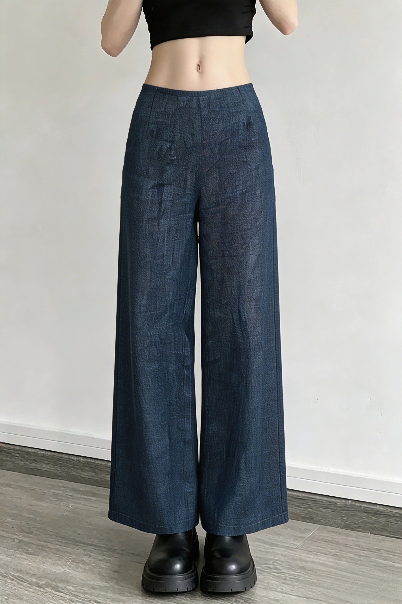 Linen Yarn Dyed Wide Leg Pants