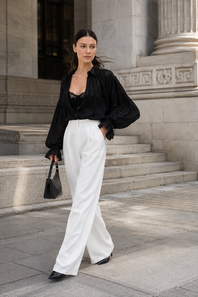 Vintage Satin Lantern Sleeve Blouse