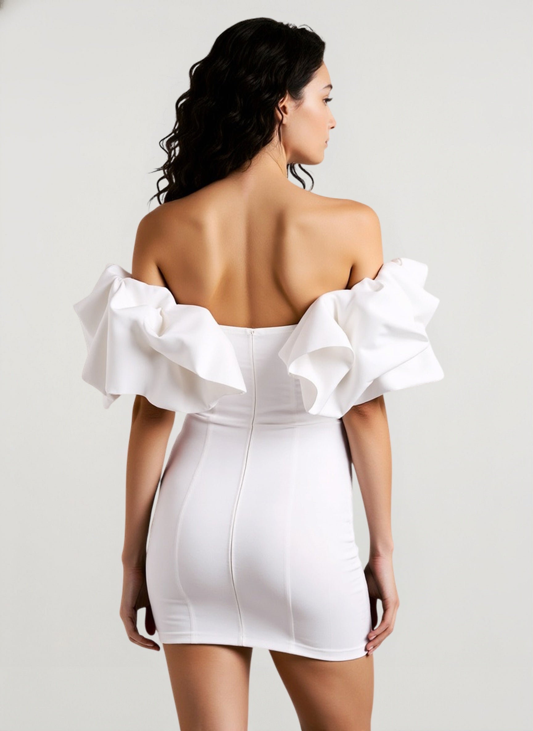 Waist Slimming Bodycon Off Shoulder Boned Ruffle Party Dress