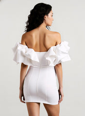 Waist Slimming Bodycon Off Shoulder Boned Ruffle Party Dress