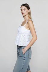 White Jacquard Cropped Cami Top