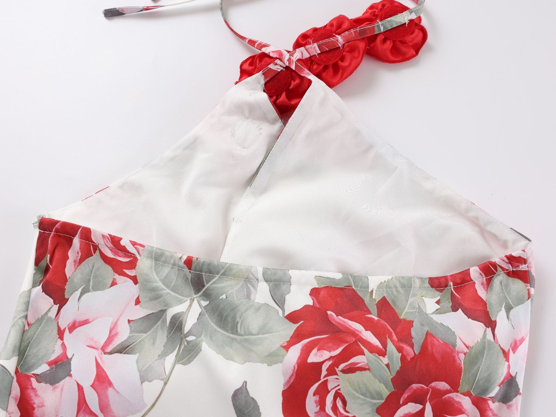 Satin Rosette Decor Halter Long Dress