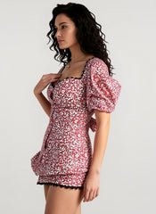 Puff Sleeve Floral Tie Two Piece Set