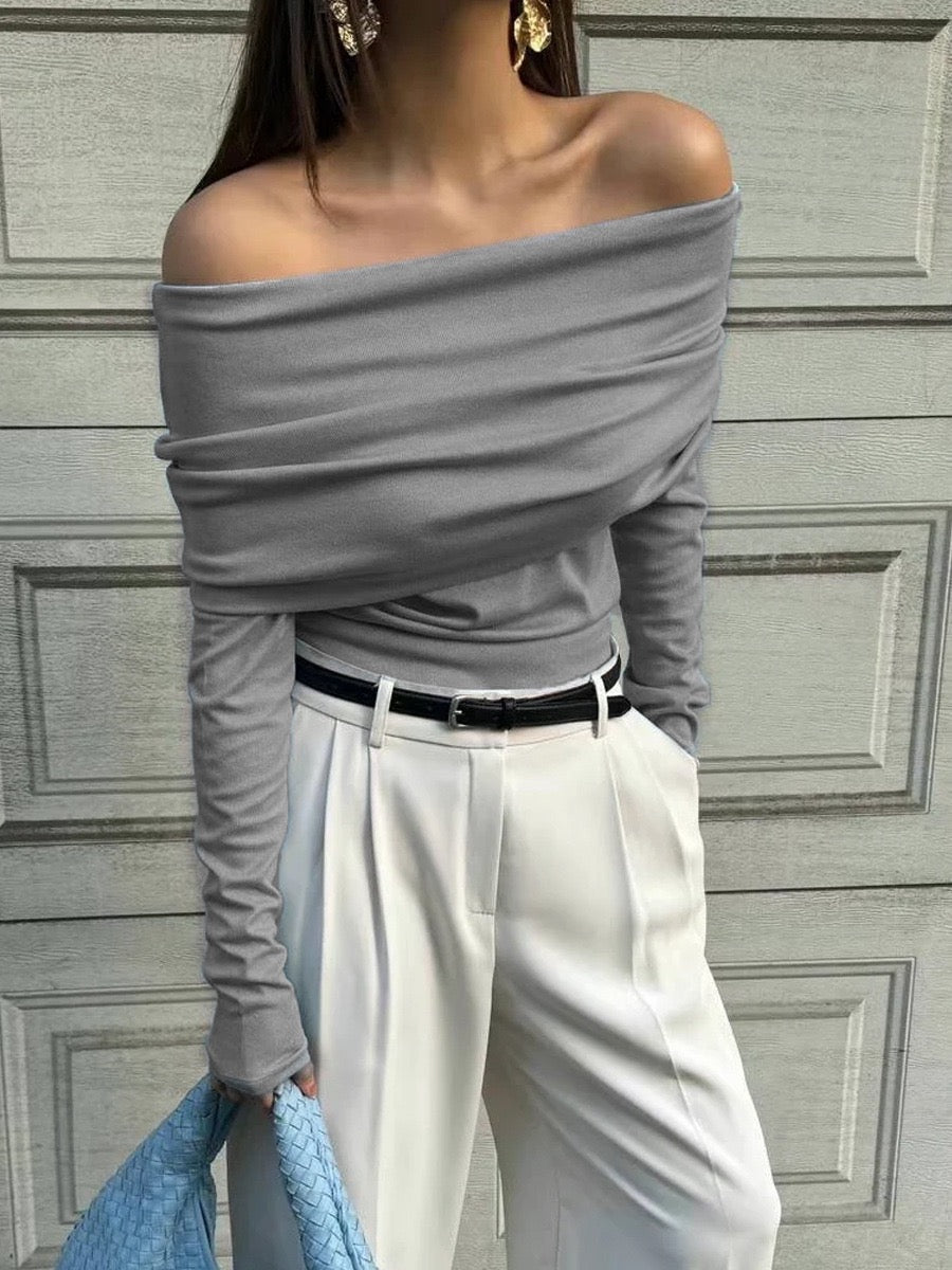 Wool-Blend Elegant Ruched Slim Sweater