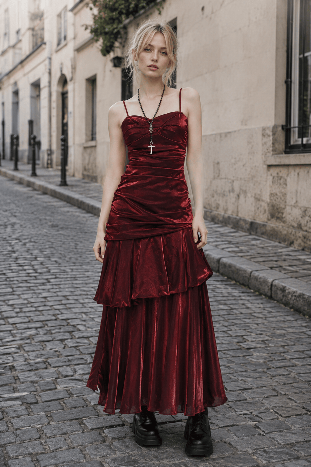 Asymmetrical Burgundy Ruffled Cami Party Dress