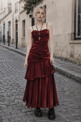 Asymmetrical Burgundy Ruffled Cami Party Dress