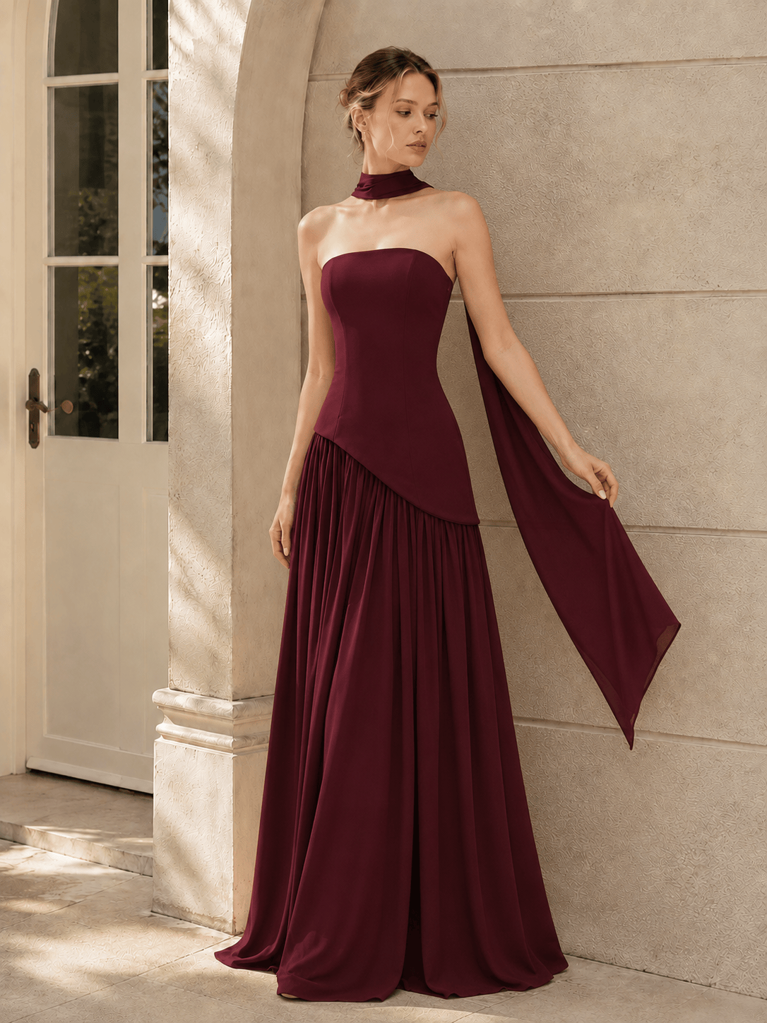 Solid Bustier High Slit Formal Dress