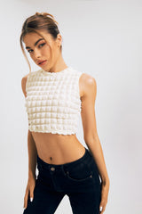 Bubble Textured Lettuce Trim Sleeveless Crop Top