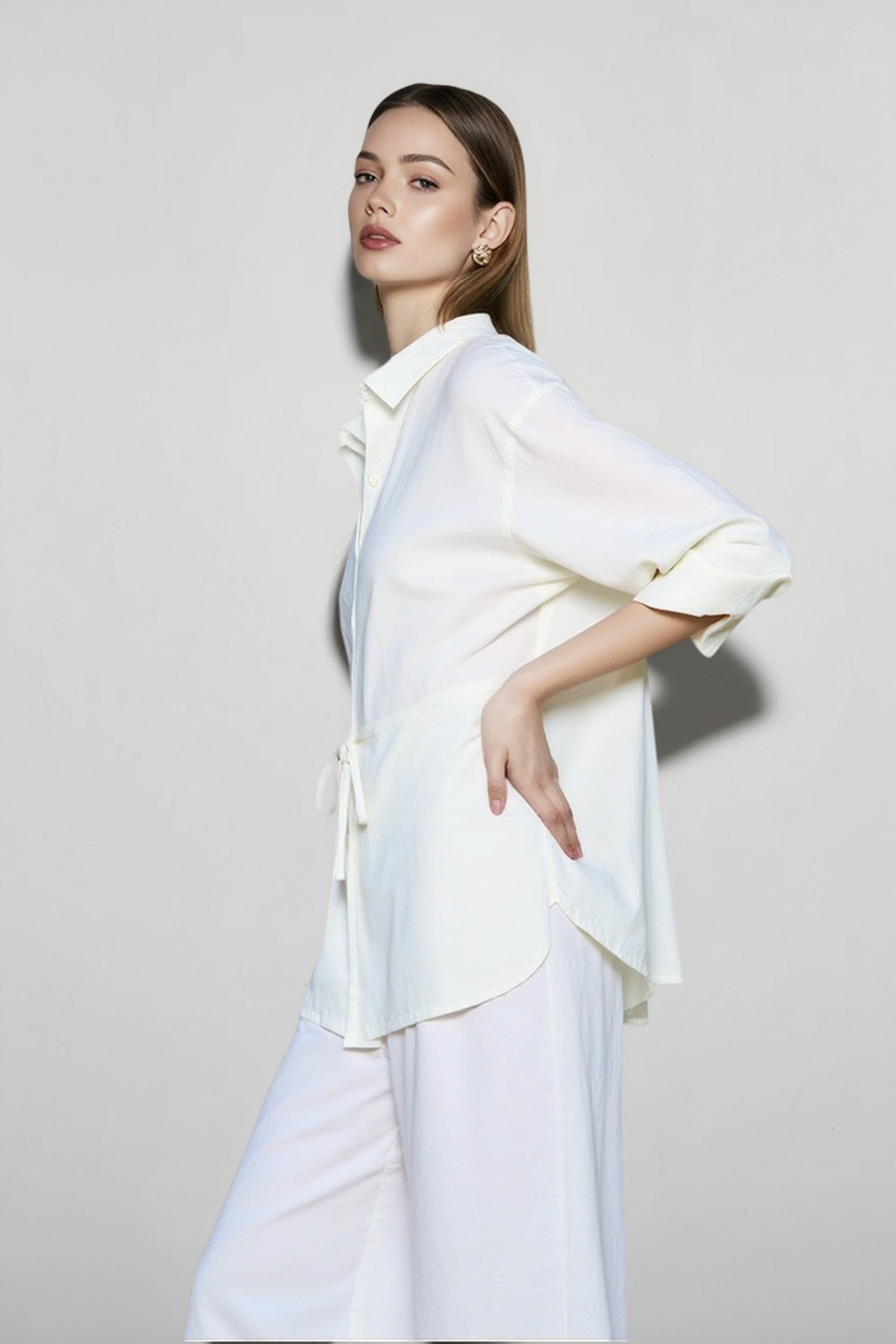 Linen Blend Long Sleeve Blouse