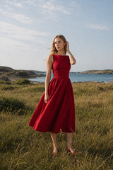 Fashion Solid Sleeveless Waisted Slim Midi Dress