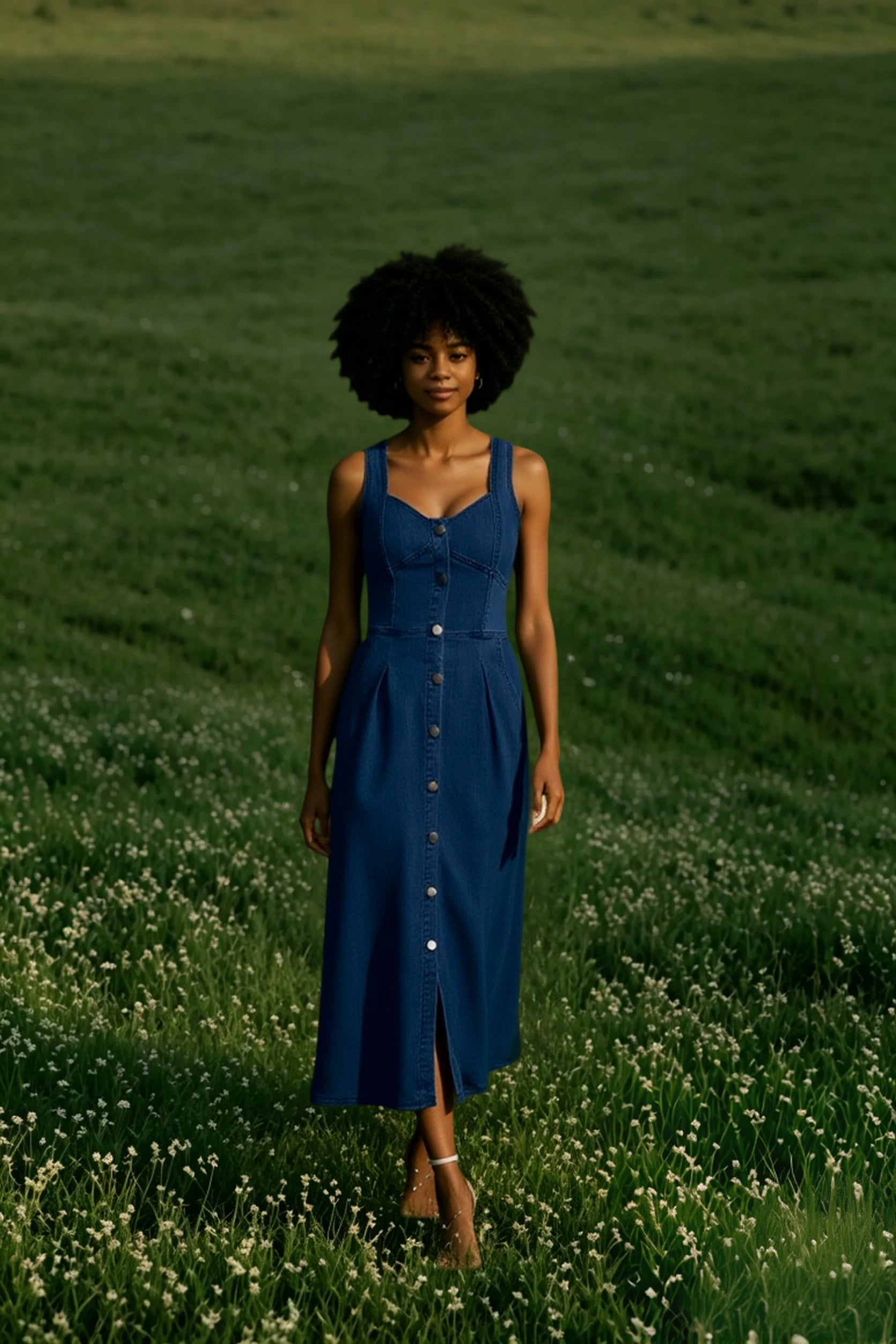Washed Button Front Cami Denim Dress