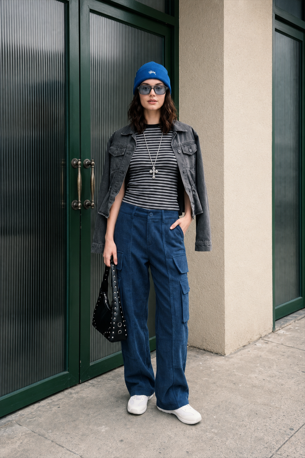 Corduroy Paneled Double Pocket Cargo Pants