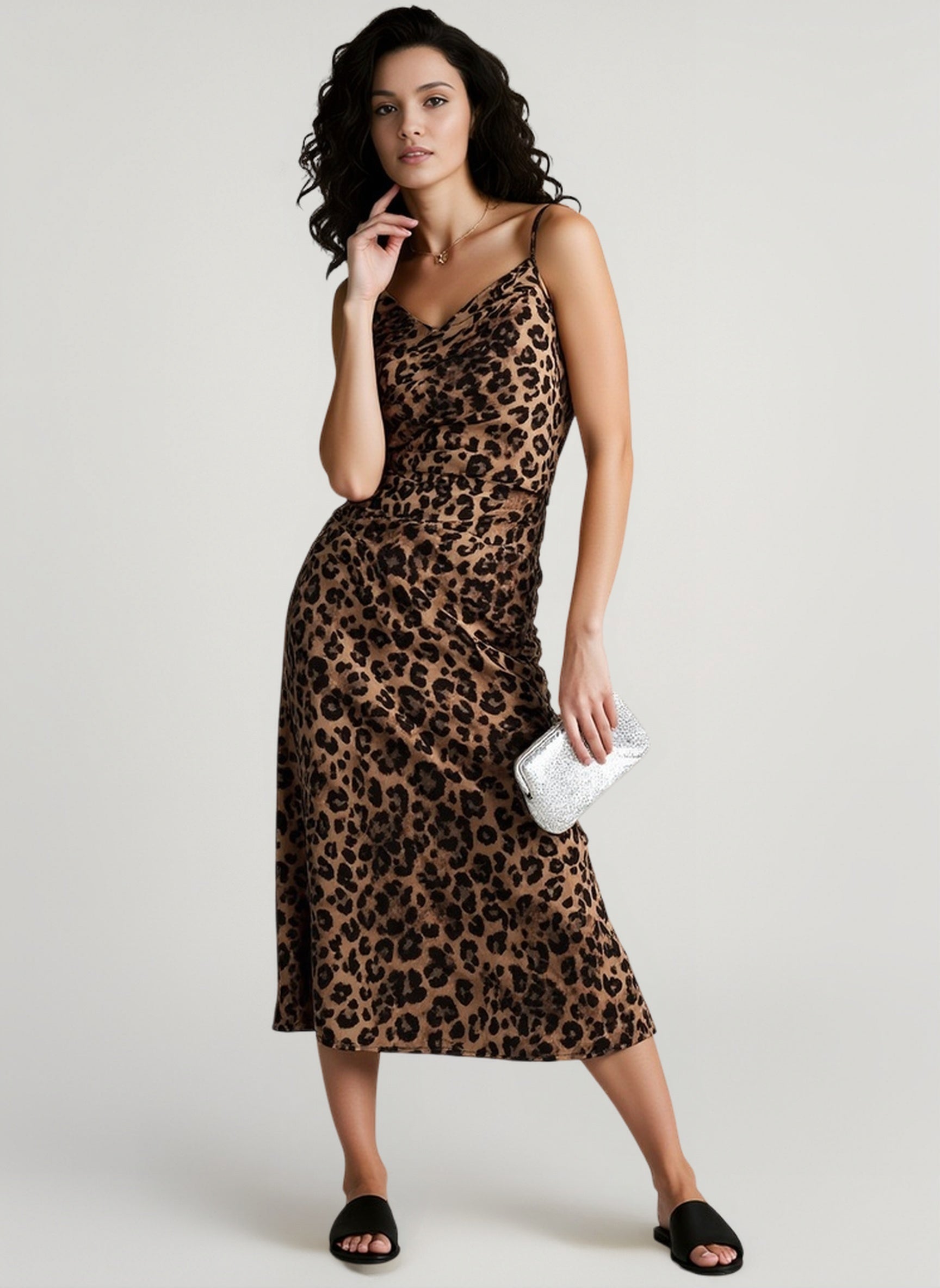 Animal Print Cami Backless Silk Dress
