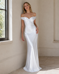 Vintage Satin Mermaid Off Shoulder Maxi Dress