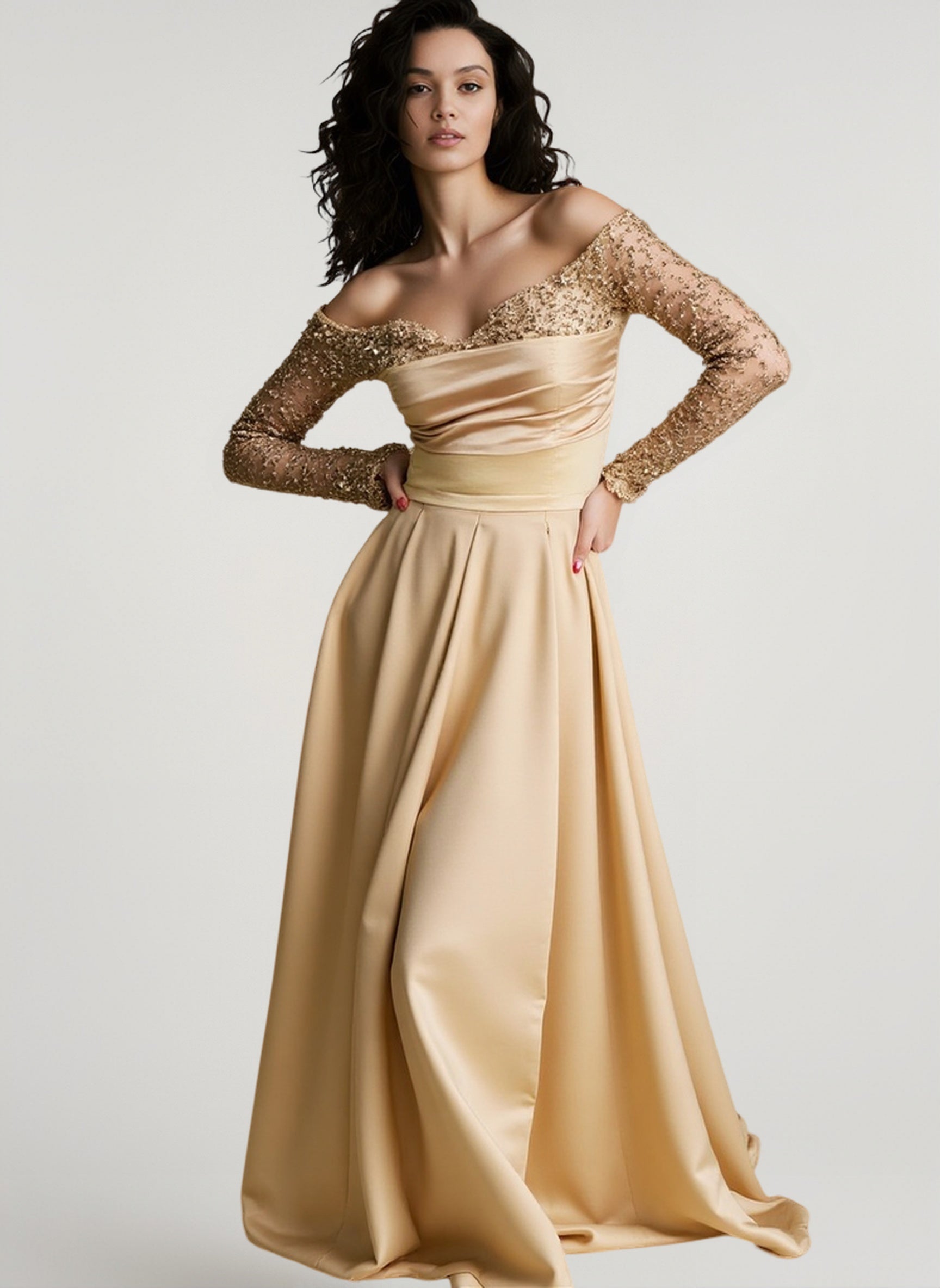 Long Sleeve Sequin Evening Gown Prom Dress