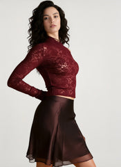 Skew Collar Lace Crop Sheer Top