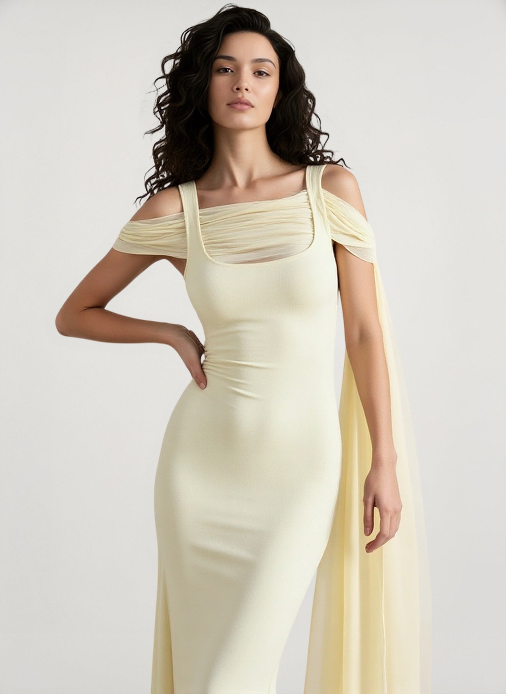 Elegant Solid Sash Shawl Cami Maxi Dress