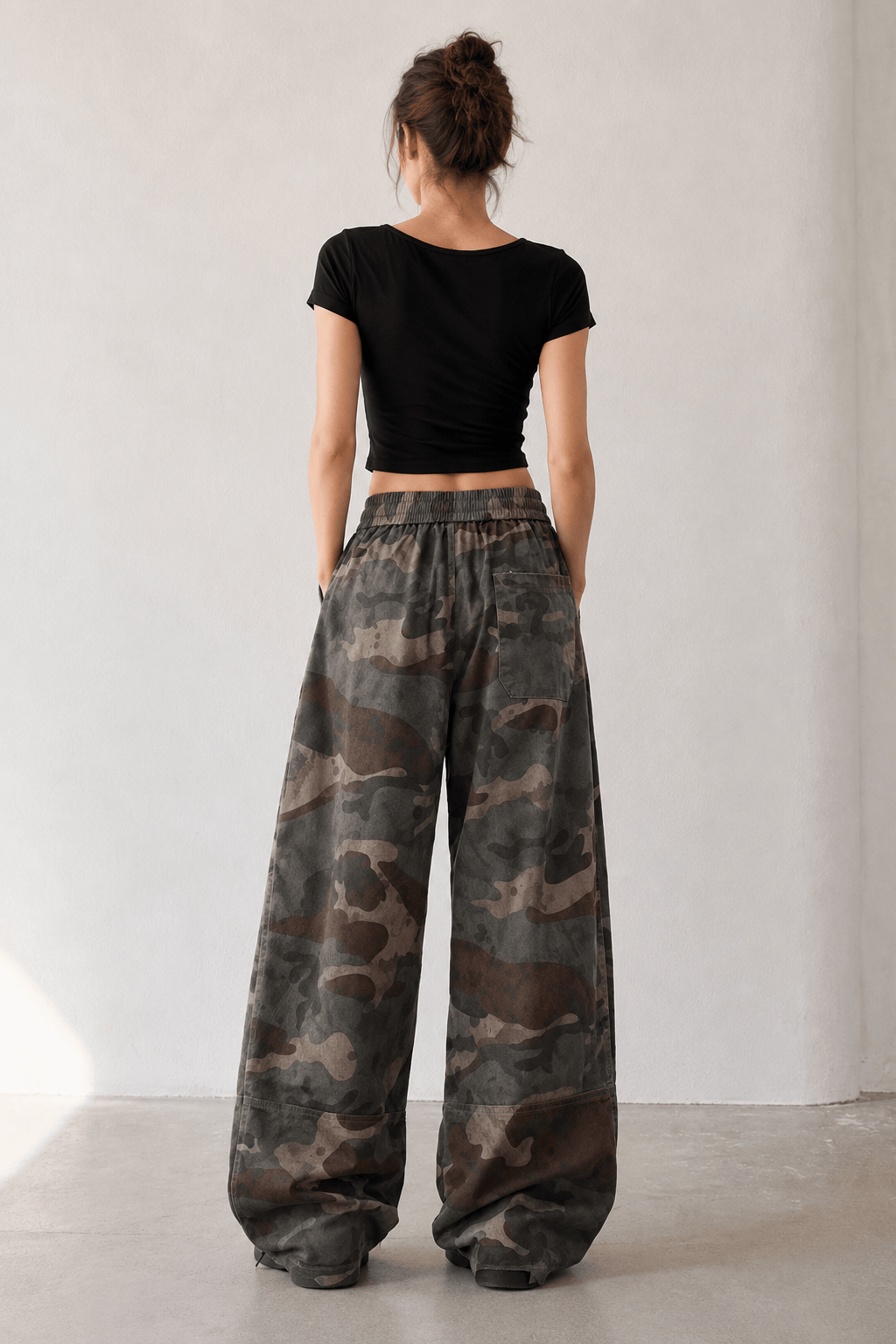 Camo High Waist Wide Leg Cargo Pants