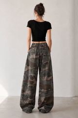 Camo High Waist Wide Leg Cargo Pants