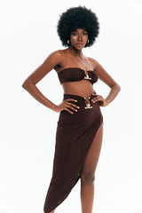 Metal Detail Tube Top & Asymmetrical Hem Skirt Set