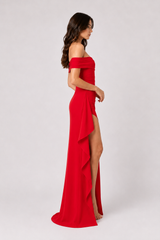 Off Shoulder Slit Party Formal Dress