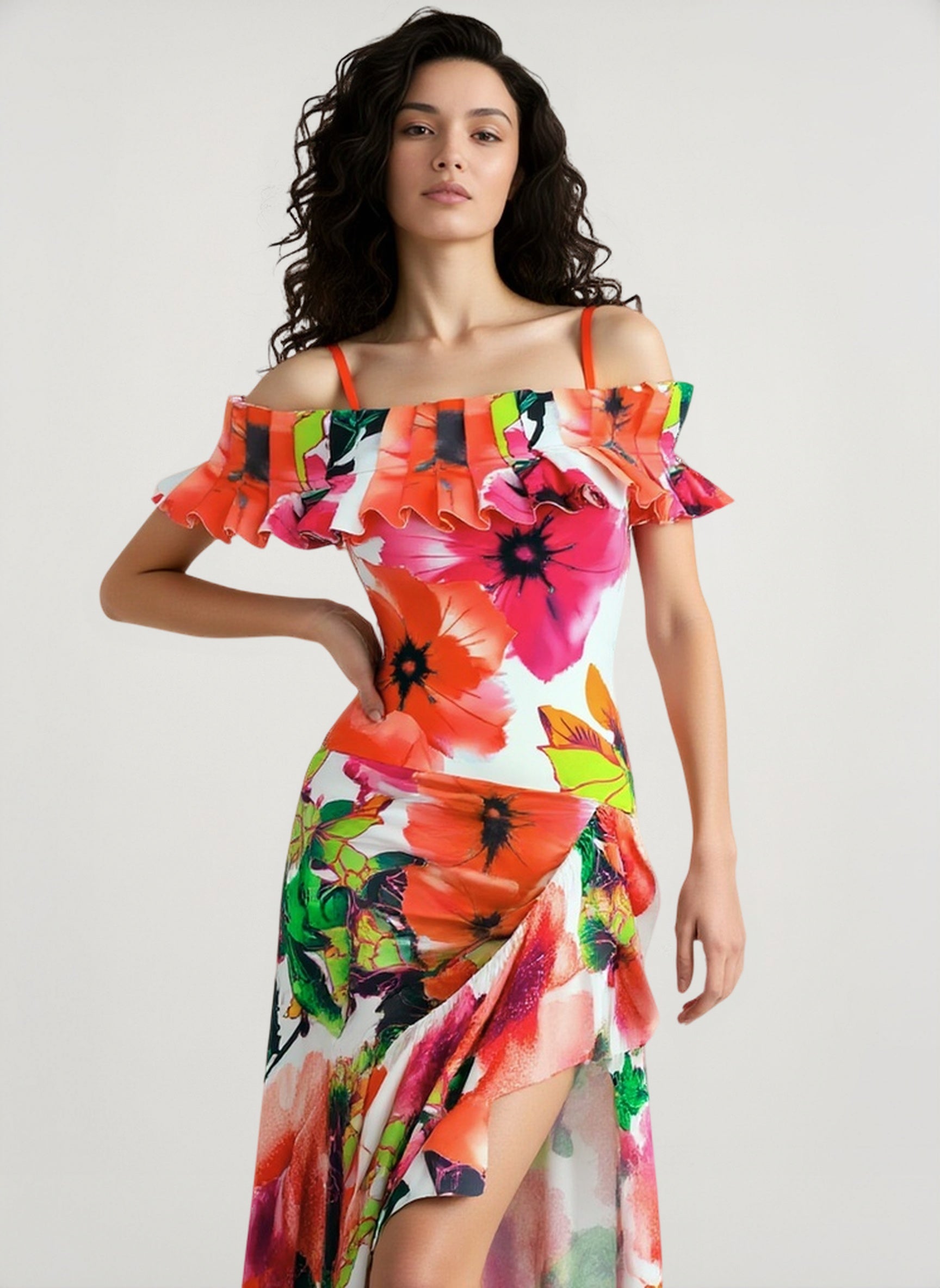 Off Shoulder Print Sarong Two Piece Set