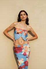 Strapless Tube Top Side Slit Midi Vacation Set