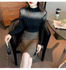 Mock Neck Sheer Panel Knit Top